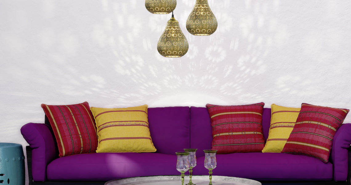 Contemporary bohemian elegant  fresh moroccan living room